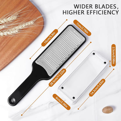 Citrus Lemon Zester & Cheese Grater with Container - Zester Grater with Handle for Parmesan Cheese, Ginger, Garlic, Nutmeg, Chocolate, Fruits, with Anti-Slip Base, Dishwasher Safe