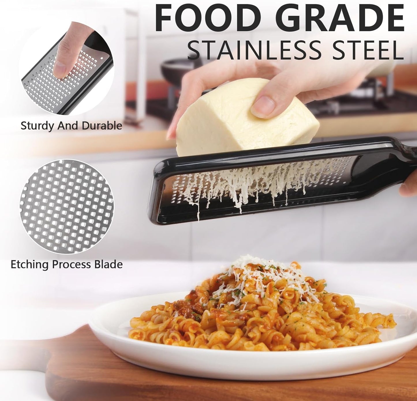 Citrus Lemon Zester & Cheese Grater with Container - Zester Grater with Handle for Parmesan Cheese, Ginger, Garlic, Nutmeg, Chocolate, Fruits, with Anti-Slip Base, Dishwasher Safe