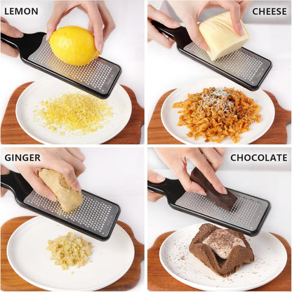 Citrus Lemon Zester & Cheese Grater with Container - Zester Grater with Handle for Parmesan Cheese, Ginger, Garlic, Nutmeg, Chocolate, Fruits, with Anti-Slip Base, Dishwasher Safe