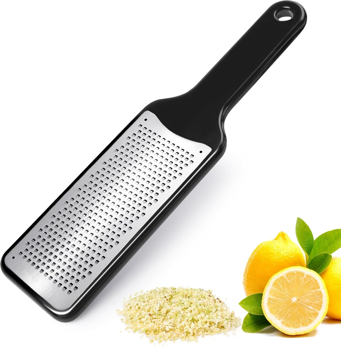 Citrus Lemon Zester & Cheese Grater with Container - Zester Grater with Handle for Parmesan Cheese, Ginger, Garlic, Nutmeg, Chocolate, Fruits, with Anti-Slip Base, Dishwasher Safe