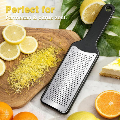 Citrus Lemon Zester & Cheese Grater with Container - Zester Grater with Handle for Parmesan Cheese, Ginger, Garlic, Nutmeg, Chocolate, Fruits, with Anti-Slip Base, Dishwasher Safe