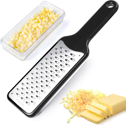 Citrus Lemon Zester & Cheese Grater with Container - Zester Grater with Handle for Parmesan Cheese, Ginger, Garlic, Nutmeg, Chocolate, Fruits, with Anti-Slip Base, Dishwasher Safe