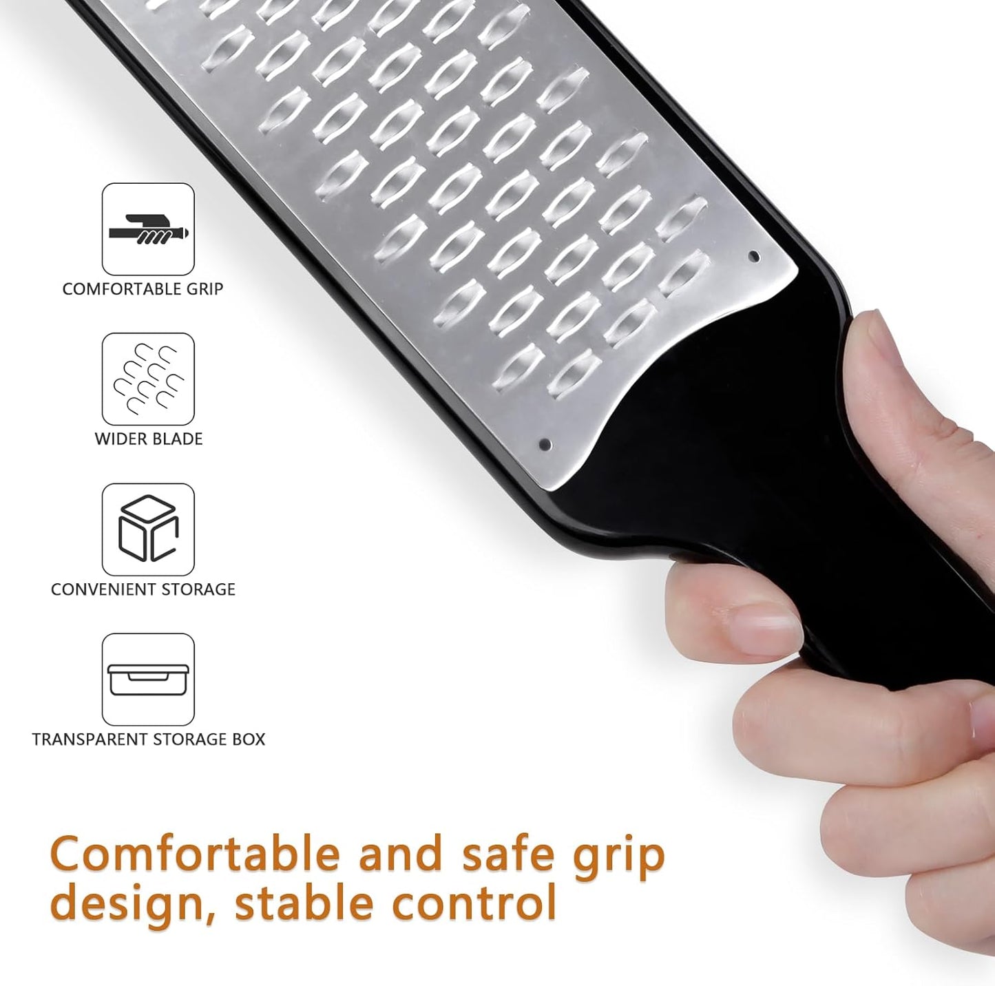 Citrus Lemon Zester & Cheese Grater with Container - Zester Grater with Handle for Parmesan Cheese, Ginger, Garlic, Nutmeg, Chocolate, Fruits, with Anti-Slip Base, Dishwasher Safe
