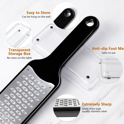 Citrus Lemon Zester & Cheese Grater with Container - Zester Grater with Handle for Parmesan Cheese, Ginger, Garlic, Nutmeg, Chocolate, Fruits, with Anti-Slip Base, Dishwasher Safe
