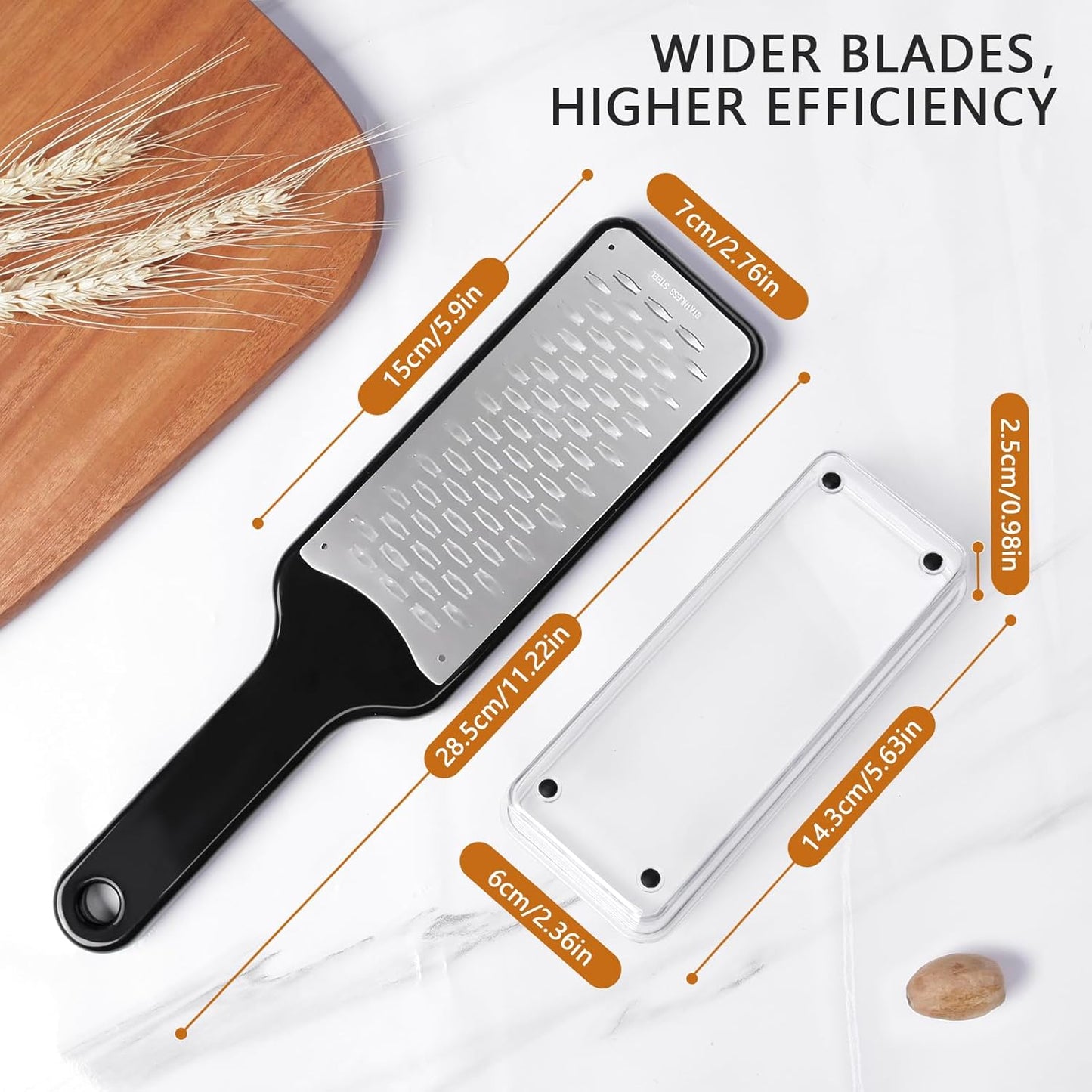 Citrus Lemon Zester & Cheese Grater with Container - Zester Grater with Handle for Parmesan Cheese, Ginger, Garlic, Nutmeg, Chocolate, Fruits, with Anti-Slip Base, Dishwasher Safe