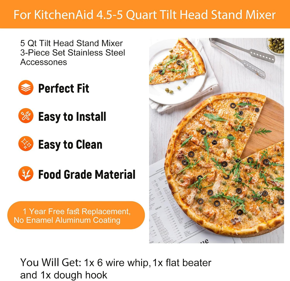 Stainless Steel Accessories for KitchenAid 4.5-5 Qt Tilt-Head Mixer