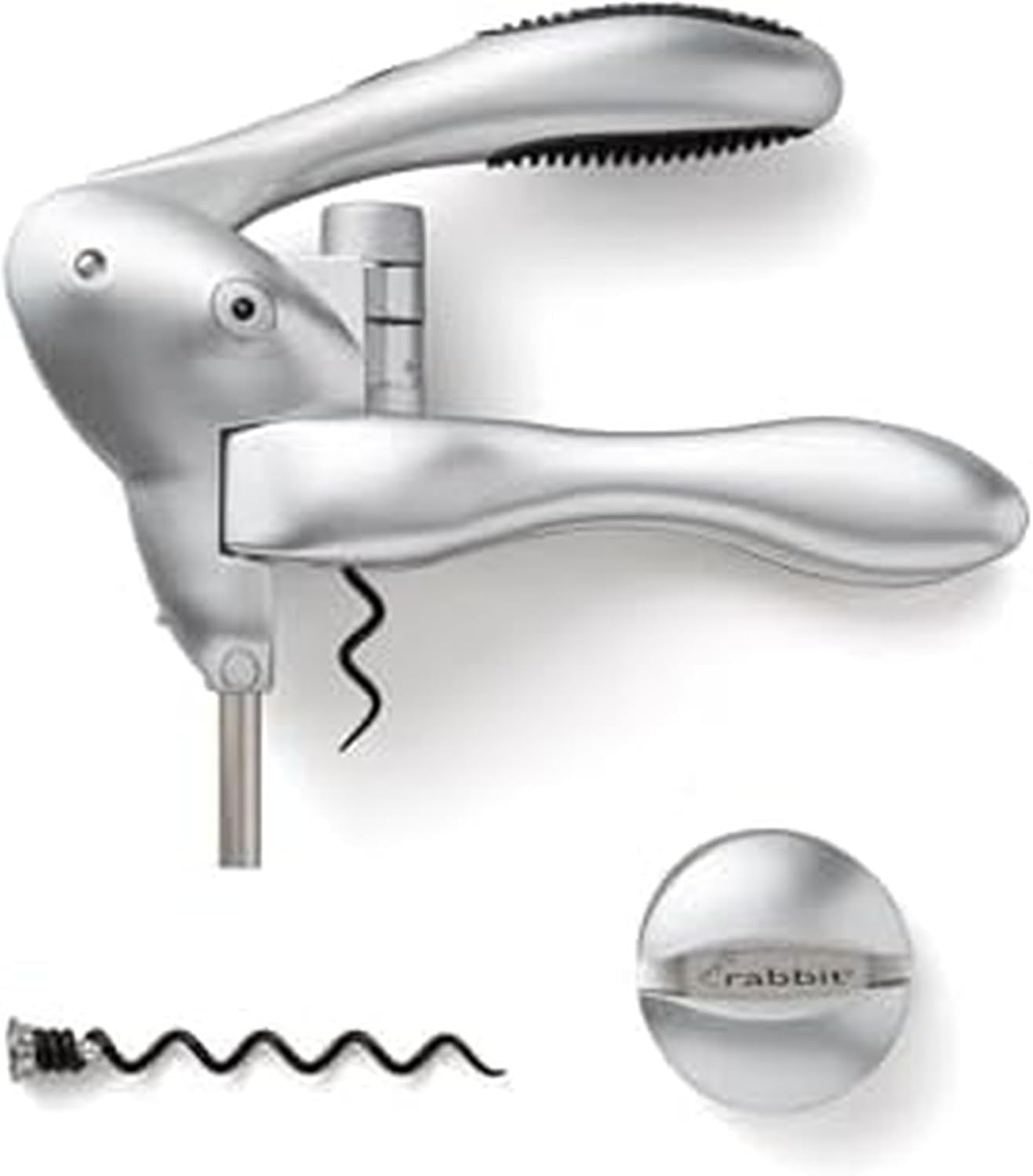 Original Lever Corkscrew Wine Opener with Foil Cutter and Extra Spiral (Silver)