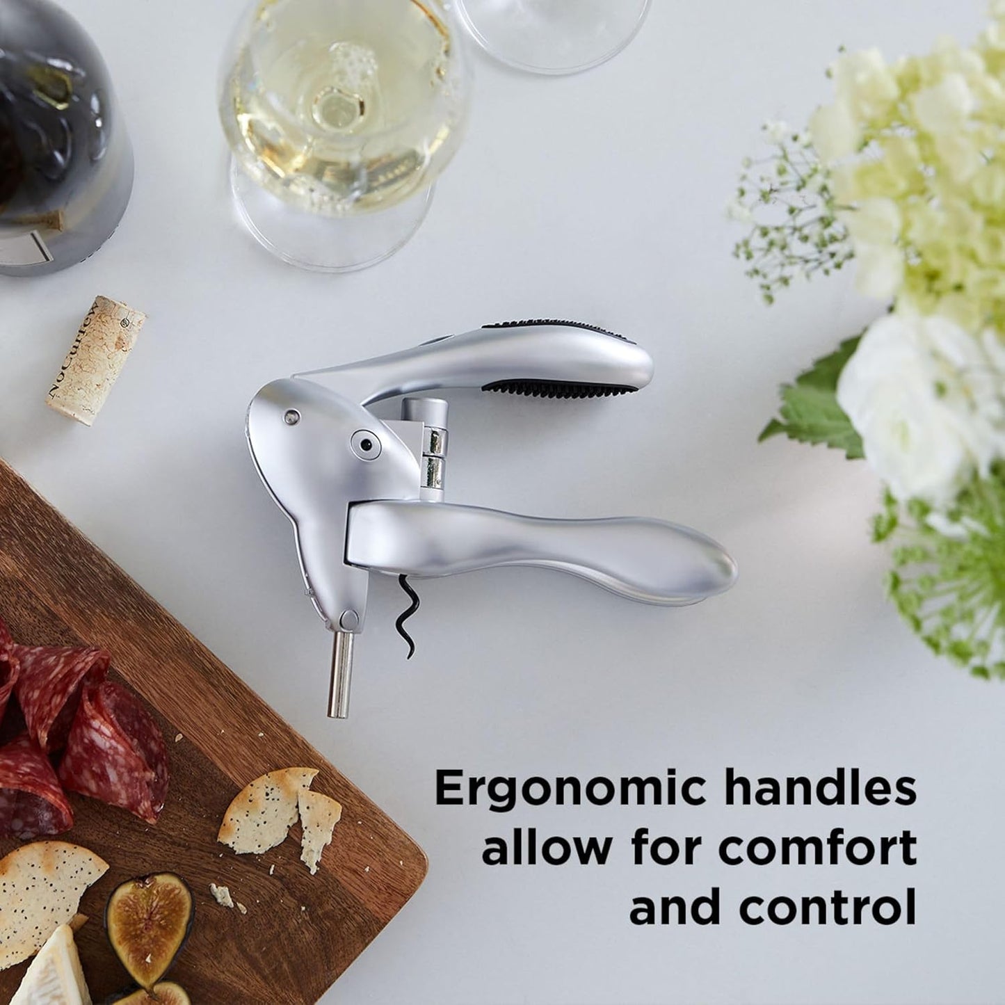 Original Lever Corkscrew Wine Opener with Foil Cutter and Extra Spiral (Silver)