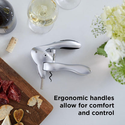 Original Lever Corkscrew Wine Opener with Foil Cutter and Extra Spiral (Silver)