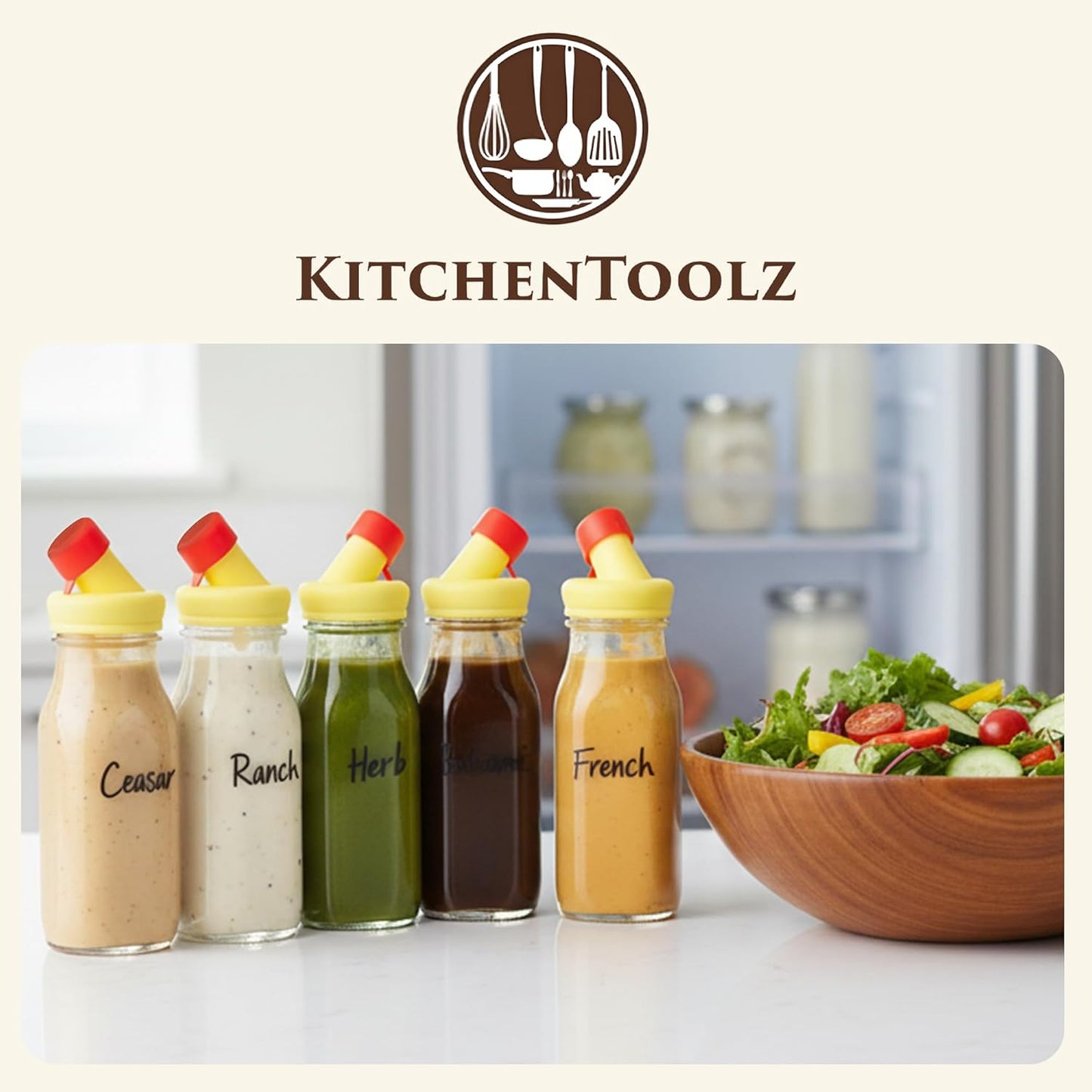 Salad Dressing Shaker Bottle – 12oz Carafe Glass Bottle with Silicone Pour Spout and Tamper-Proof Lid for Sauces and Marinades - Salad Dressing Dispenser Container