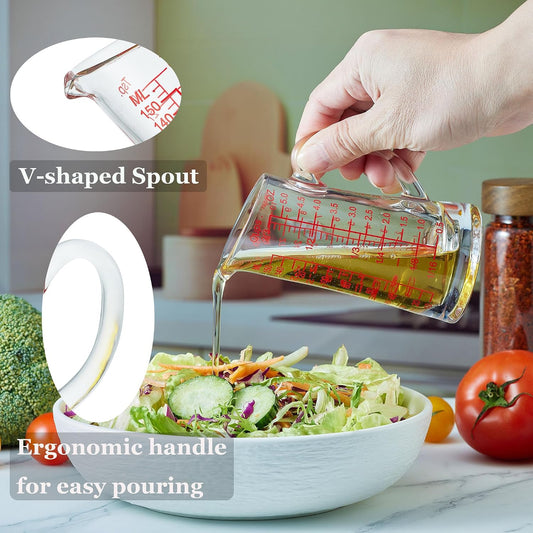 Ackers Glass Measuring Cup 5 Oz/150ml Shot Glass Measuring Cup with V-Spout,Insulated handle