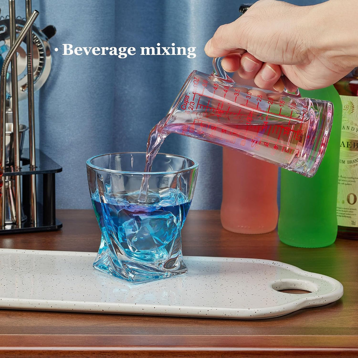 Ackers Glass Measuring Cup 5 Oz/150ml Shot Glass Measuring Cup with V-Spout,Insulated handle