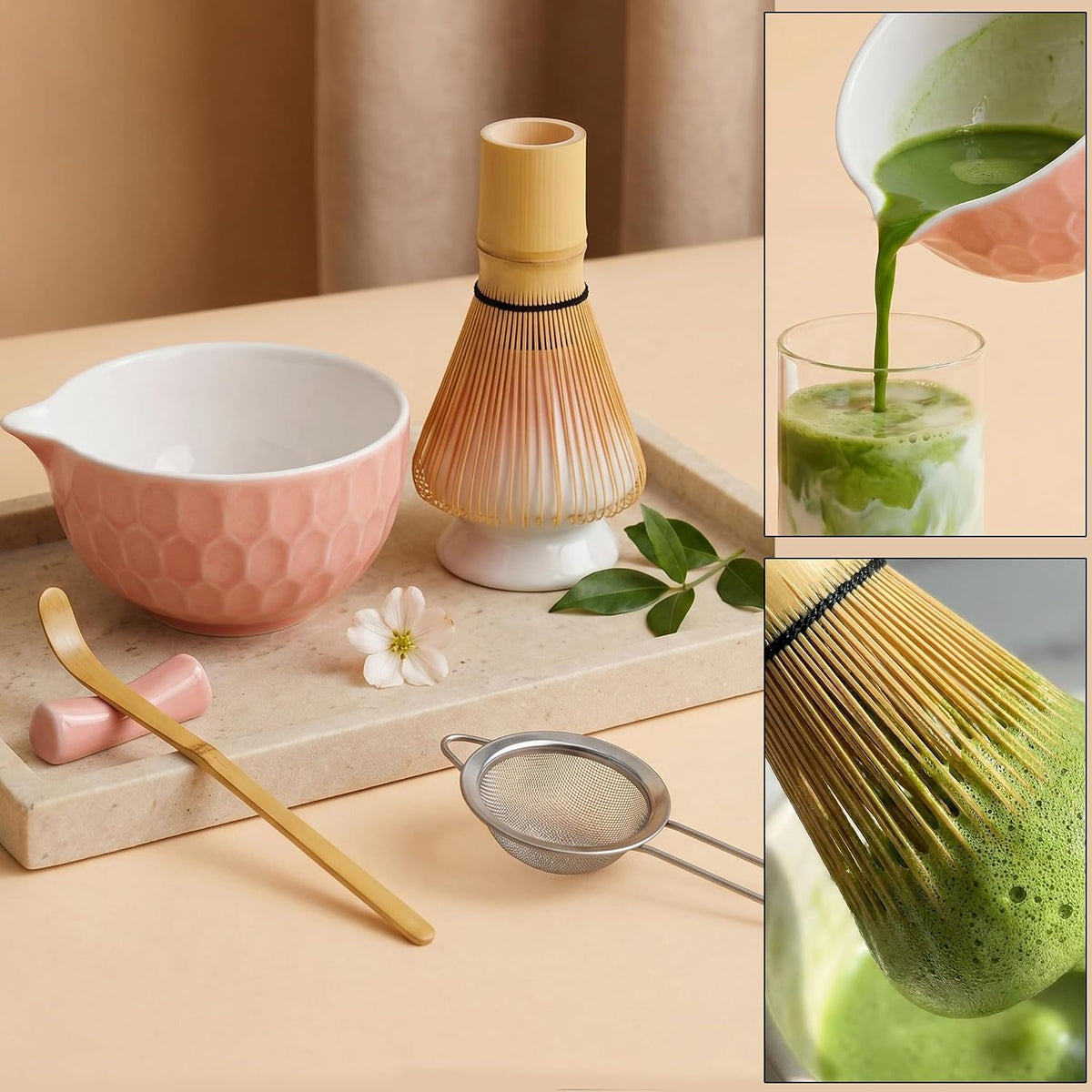 Matcha Bowl with Spout, Japanese Style Ceramic Chawan for Whisking