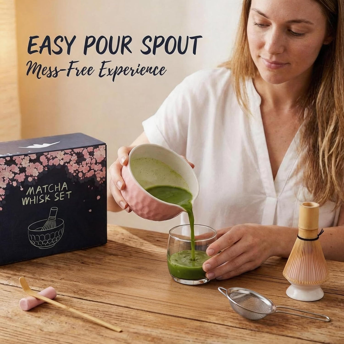 Matcha Bowl with Spout, Japanese Style Ceramic Chawan for Whisking