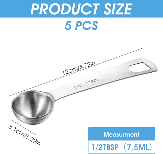 5 PCS Measuring Spoons Tablespoon Measuring Spoon 1/3 Tbsp (1 tsp | 5 ml | 1/6 oz) Stainless Steel Measurings Spoons for Kitchen Cooking Spoon(Silver)