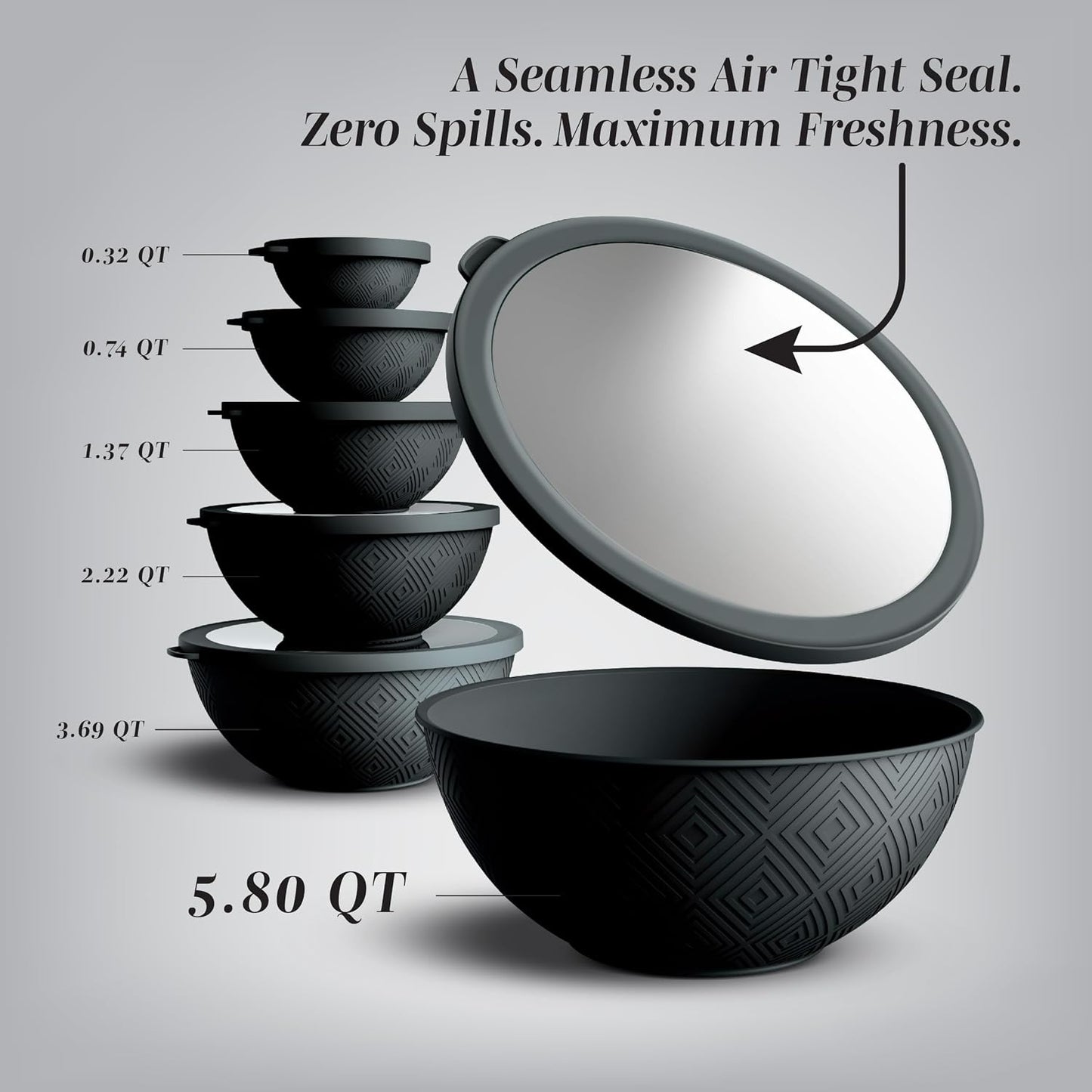 Mixing Bowls with Lids - 12 Piece Plastic Nesting Bowls Set includes 6 Prep Bowls and 6 Lids, Microwave Safe Mixing Bowl Set, Sage Embossed - Colors B