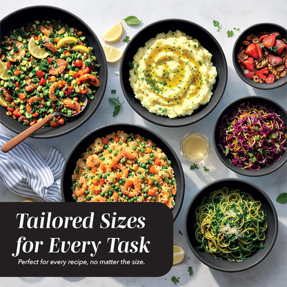 Mixing Bowls with Lids - 12 Piece Plastic Nesting Bowls Set includes 6 Prep Bowls and 6 Lids, Microwave Safe Mixing Bowl Set, Sage Embossed - Colors B