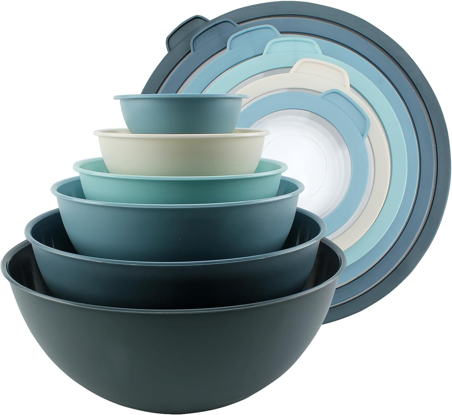 Mixing Bowls with Lids - 12 Piece Plastic Nesting Bowls Set includes 6 Prep Bowls and 6 Lids, Microwave Safe Mixing Bowl Set, Sage Embossed - Colors B