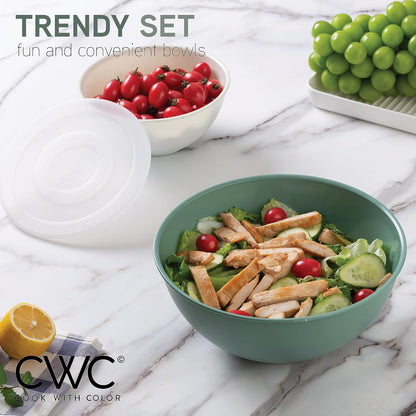 Mixing Bowls with Lids - 12 Piece Plastic Nesting Bowls Set includes 6 Prep Bowls and 6 Lids, Microwave Safe Mixing Bowl Set, Sage Embossed - Colors B