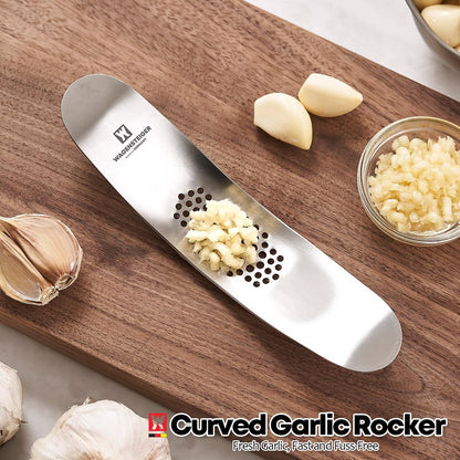 Stainless Steel Curved Garlic Presser or Cheese Grater, Curved Pressing & Grating Motion, Minimalist Design, Stylish Kitchen Essentials 205mm x 48mm / 8.07 inches x 1.89 inches