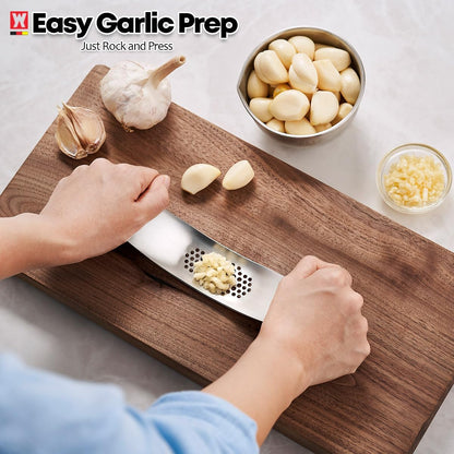 Stainless Steel Curved Garlic Presser or Cheese Grater, Curved Pressing & Grating Motion, Minimalist Design, Stylish Kitchen Essentials 205mm x 48mm / 8.07 inches x 1.89 inches