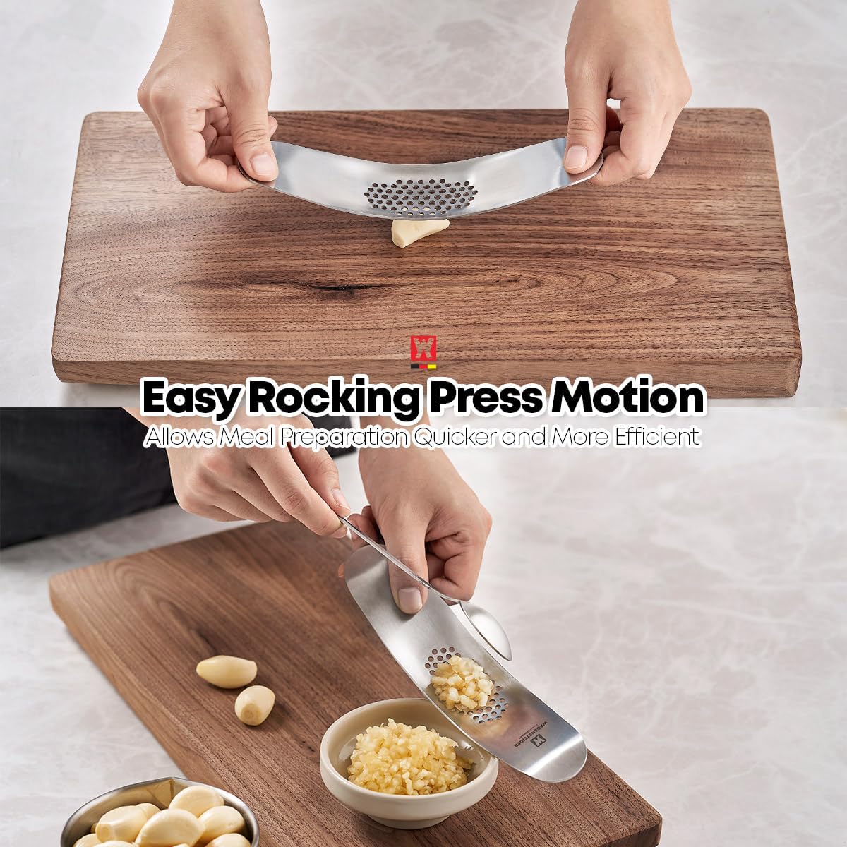 Stainless Steel Curved Garlic Presser or Cheese Grater, Curved Pressing & Grating Motion, Minimalist Design, Stylish Kitchen Essentials 205mm x 48mm / 8.07 inches x 1.89 inches