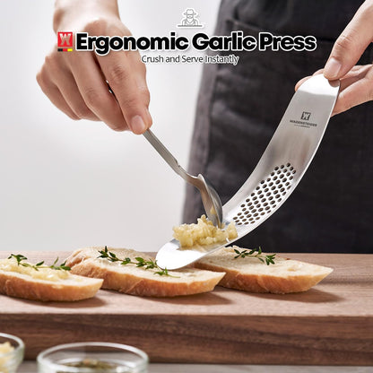 Stainless Steel Curved Garlic Presser or Cheese Grater, Curved Pressing & Grating Motion, Minimalist Design, Stylish Kitchen Essentials 205mm x 48mm / 8.07 inches x 1.89 inches