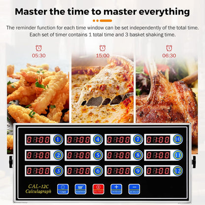 12-Channel Commercial Digital Kitchen Timer for Restaurant
