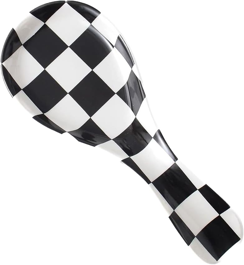 Ceramic Spoon Rest for Stove Top, Checkered Spoon Holder Utensil Rest, Cute Spoon Rests for Coffee Bar Kitchen Decor Cooking Gift for Housewarming (Black)