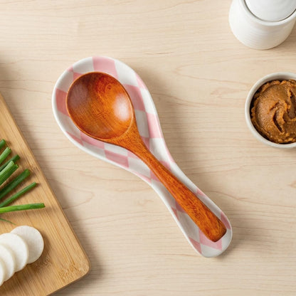 Ceramic Spoon Rest for Stove Top, Checkered Spoon Holder Utensil Rest, Cute Spoon Rests for Coffee Bar Kitchen Decor Cooking Gift for Housewarming (Black)