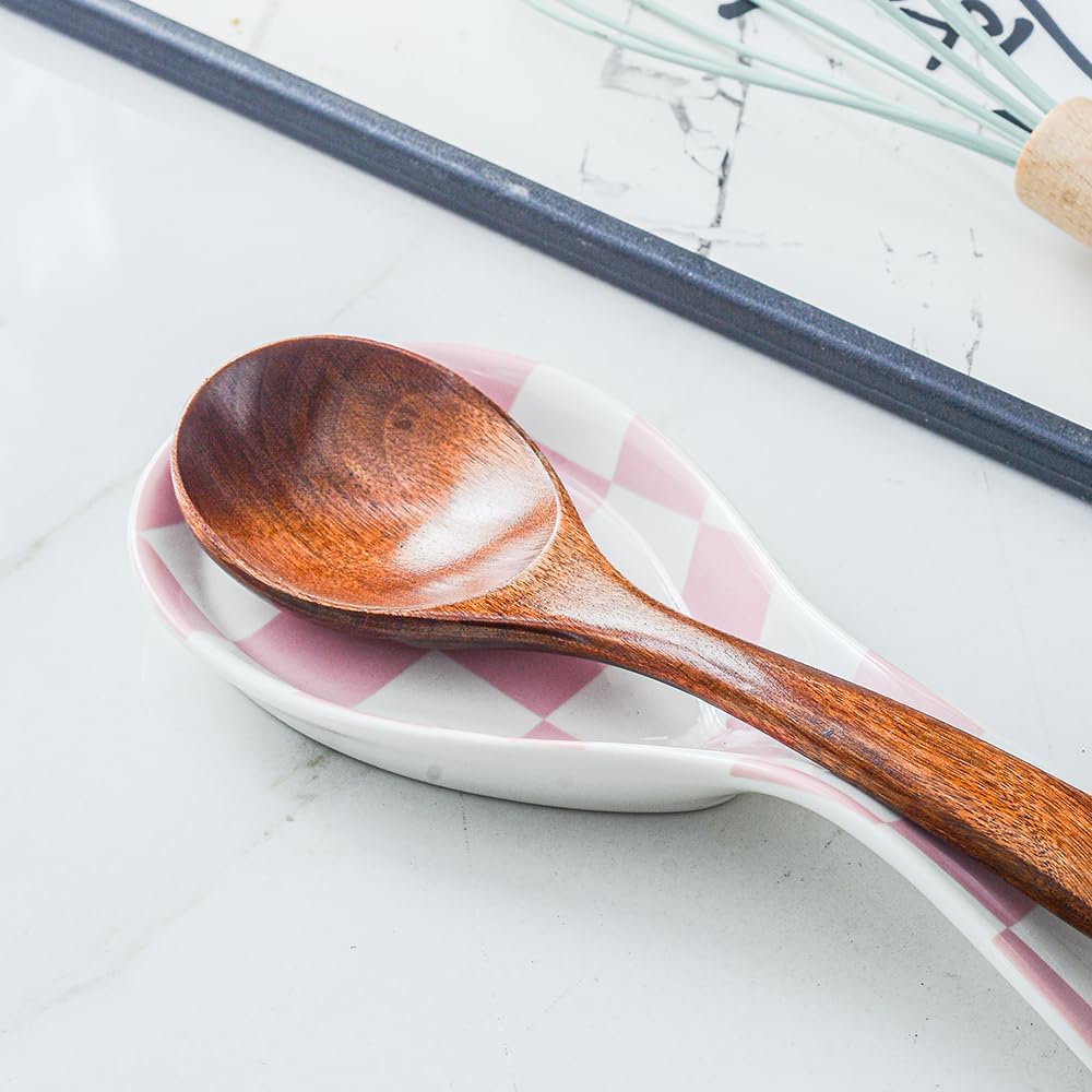 Ceramic Spoon Rest for Stove Top, Checkered Spoon Holder Utensil Rest, Cute Spoon Rests for Coffee Bar Kitchen Decor Cooking Gift for Housewarming (Black)