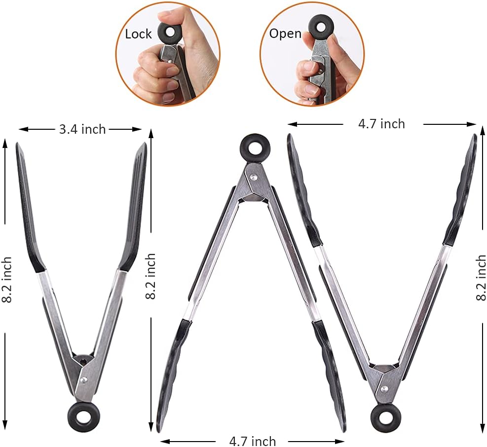 7 inch Mini Silicone Serving Tongs with Silicone Tips Set of 3 | Stainless Steel Handle, Non-Scratch, Heat Resistant, for Salads, Pasta, Steaks, Vegetables