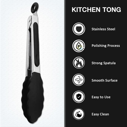 7 inch Mini Silicone Serving Tongs with Silicone Tips Set of 3 | Stainless Steel Handle, Non-Scratch, Heat Resistant, for Salads, Pasta, Steaks, Vegetables