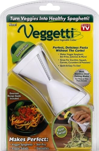 Veggetti Veggie Slicer, Dual Stainless Steel Blade Vegetable Cutter for Thick or Thin Noodle, Works with Zucchini, Squash, Cucumbers, Carrots, and more, 2.76"L x 2.76"W x 6.32"H, White