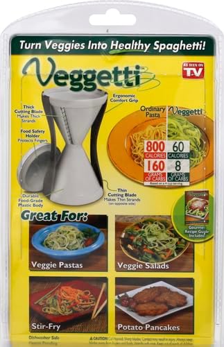Veggetti Veggie Slicer, Dual Stainless Steel Blade Vegetable Cutter for Thick or Thin Noodle, Works with Zucchini, Squash, Cucumbers, Carrots, and more, 2.76"L x 2.76"W x 6.32"H, White