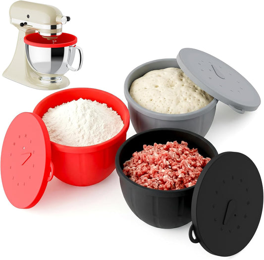 Silicone Bowl Liners for KitchenAid 5-Qt Tilt-Head Mixers, 3-Pc | Mixing Bowl Liners with Lids, Measurement Markings & Timer Pointers, Kitchen Aid Accessories and Attachments