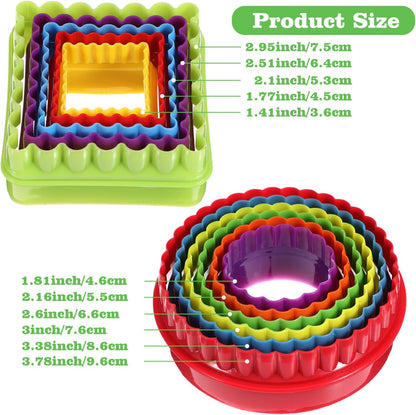 11Pcs Plastic Cookie Cutter Set, Multi-size Biscuit Cutters for Sandwich Cake Fondant Fruit Vegetable Baking DIY (Square and Round)