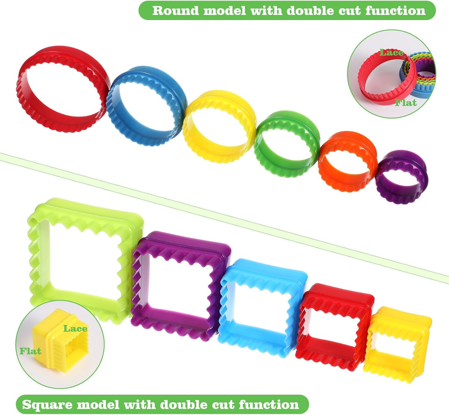 11Pcs Plastic Cookie Cutter Set, Multi-size Biscuit Cutters for Sandwich Cake Fondant Fruit Vegetable Baking DIY (Square and Round)