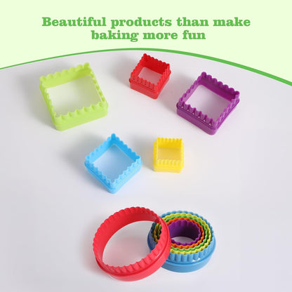 11Pcs Plastic Cookie Cutter Set, Multi-size Biscuit Cutters for Sandwich Cake Fondant Fruit Vegetable Baking DIY (Square and Round)