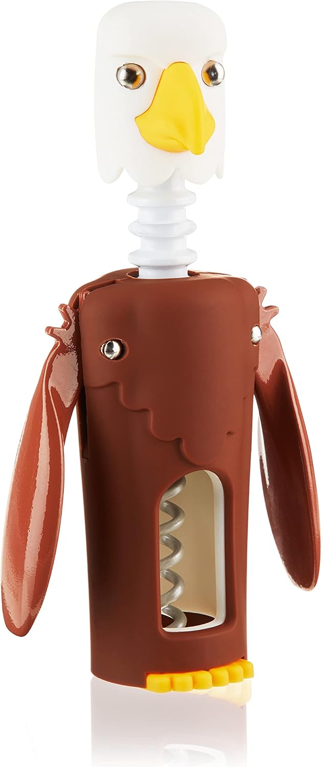 Bald Eagle Corkscrew Wine Opener, Winged Design with Easy Grip Soft Touch Wings, Stainless Steel and Plastic with Sharp Screw for Wine Bottles, Home Bar, Kitchen, Novelty Gifts