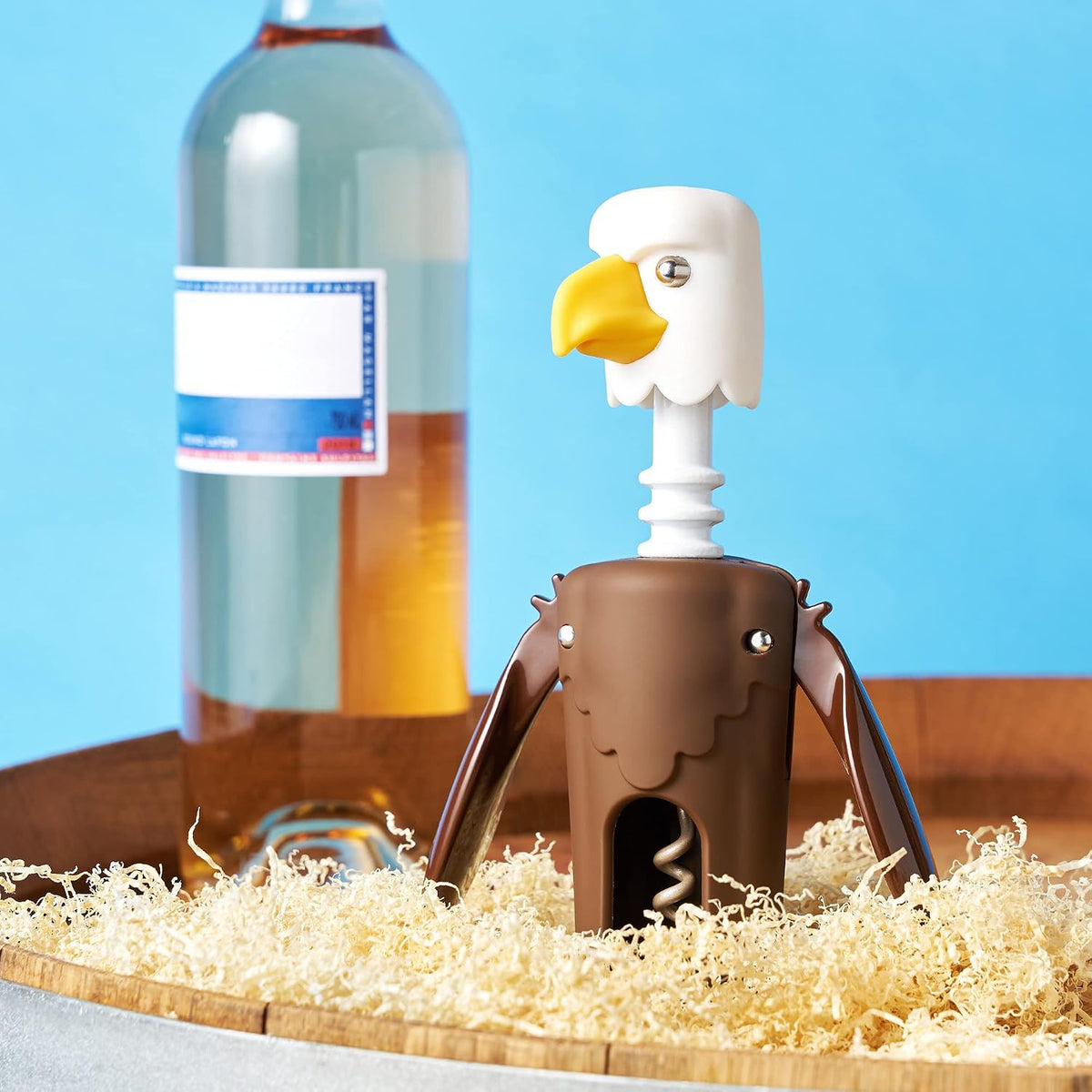 Bald Eagle Corkscrew Wine Opener, Winged Design with Easy Grip Soft Touch Wings, Stainless Steel and Plastic with Sharp Screw for Wine Bottles, Home Bar, Kitchen, Novelty Gifts