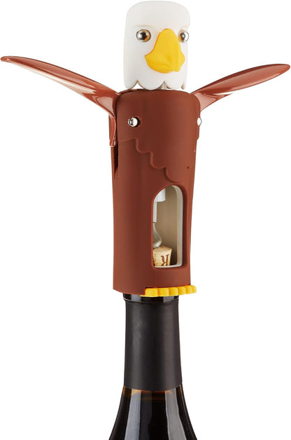 Bald Eagle Corkscrew Wine Opener, Winged Design with Easy Grip Soft Touch Wings, Stainless Steel and Plastic with Sharp Screw for Wine Bottles, Home Bar, Kitchen, Novelty Gifts
