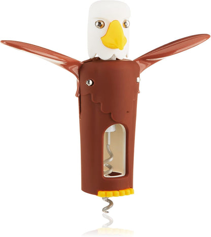 Bald Eagle Corkscrew Wine Opener, Winged Design with Easy Grip Soft Touch Wings, Stainless Steel and Plastic with Sharp Screw for Wine Bottles, Home Bar, Kitchen, Novelty Gifts