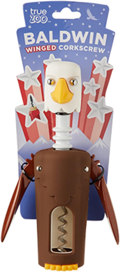 Bald Eagle Corkscrew Wine Opener, Winged Design with Easy Grip Soft Touch Wings, Stainless Steel and Plastic with Sharp Screw for Wine Bottles, Home Bar, Kitchen, Novelty Gifts