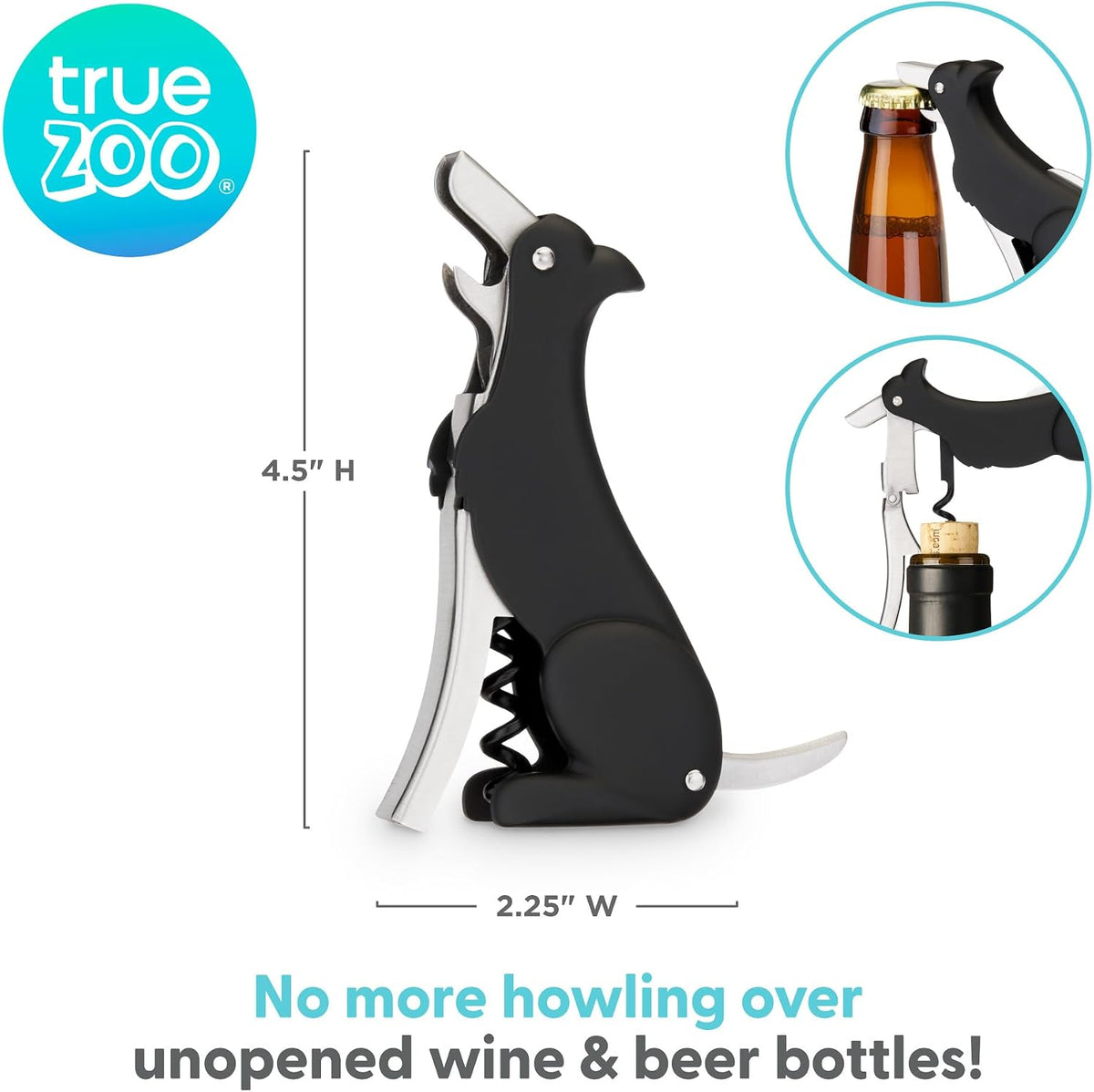 Bald Eagle Corkscrew Wine Opener, Winged Design with Easy Grip Soft Touch Wings, Stainless Steel and Plastic with Sharp Screw for Wine Bottles, Home Bar, Kitchen, Novelty Gifts