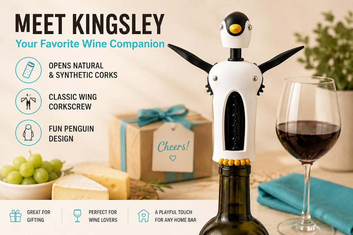 Bald Eagle Corkscrew Wine Opener, Winged Design with Easy Grip Soft Touch Wings, Stainless Steel and Plastic with Sharp Screw for Wine Bottles, Home Bar, Kitchen, Novelty Gifts