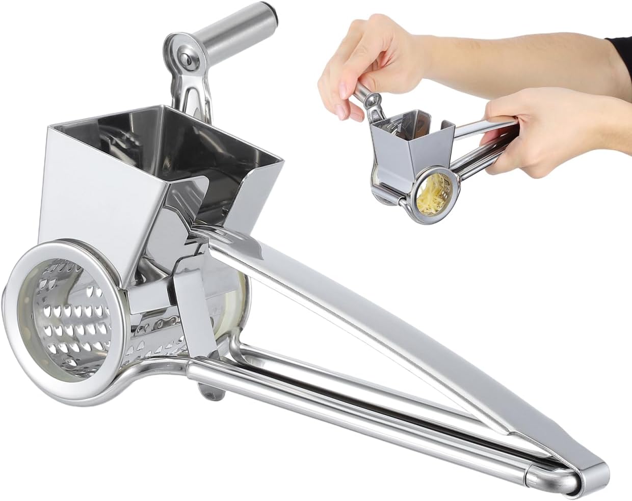 Stainless Steel Crank Grater Manual Rotary Cheese Shredder for Kitchen Use Grating Garlic and More Rustproof