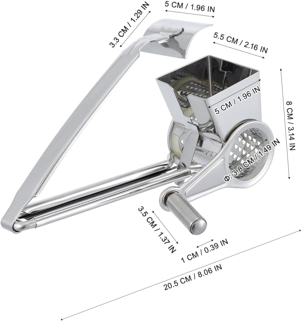 Stainless Steel Crank Grater Manual Rotary Cheese Shredder for Kitchen Use Grating Garlic and More Rustproof