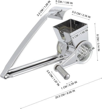 Stainless Steel Crank Grater Manual Rotary Cheese Shredder for Kitchen Use Grating Garlic and More Rustproof