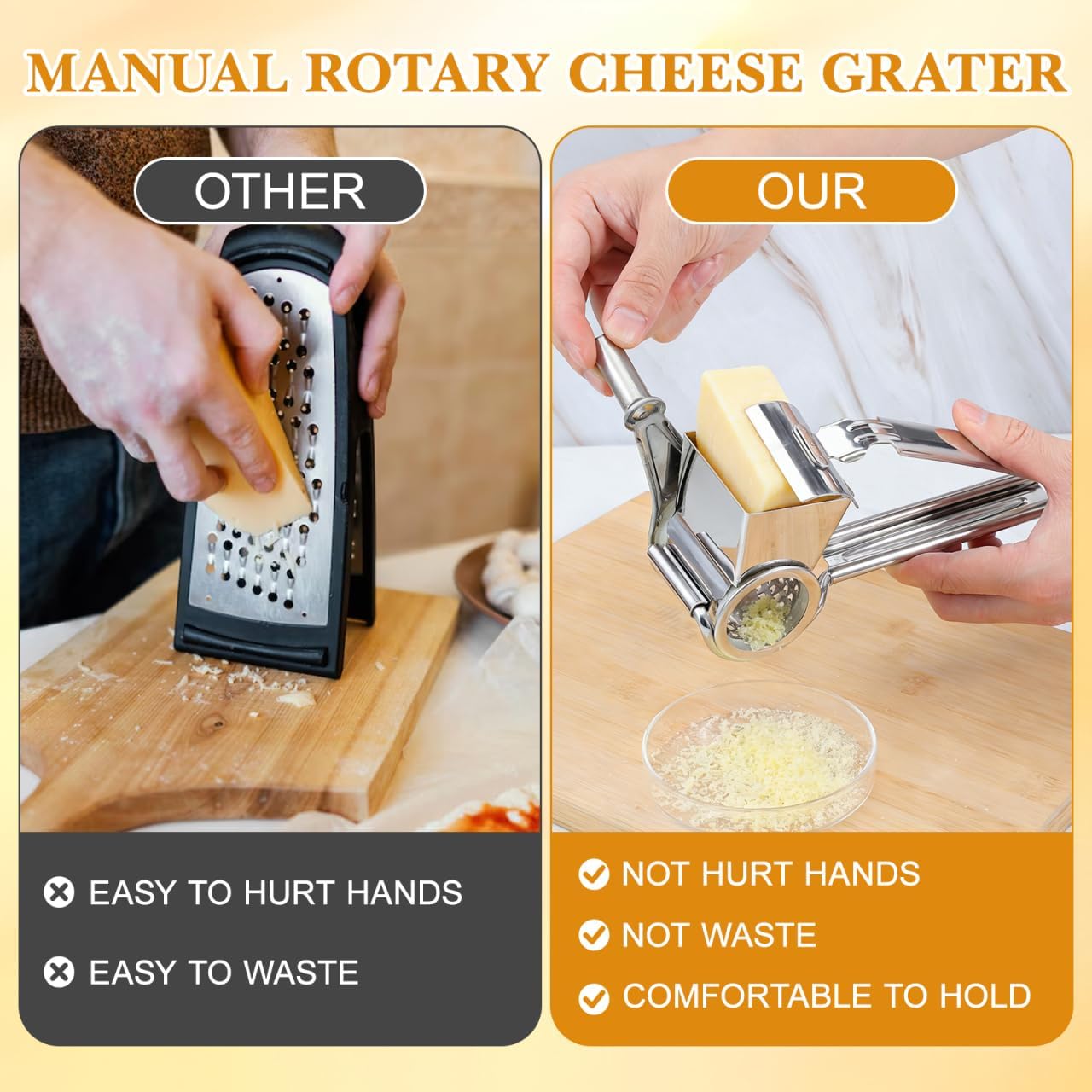Stainless Steel Crank Grater Manual Rotary Cheese Shredder for Kitchen Use Grating Garlic and More Rustproof